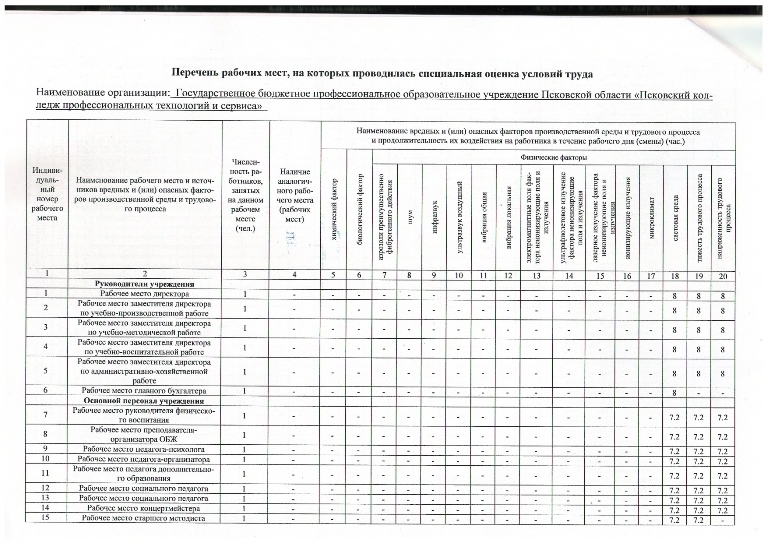 Отчет о проведении специальной оценки условий труда в ГБПОУ ПО Псковский колледж профессиональных технологий и сервиса